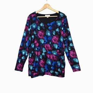 Coldwater Creek Womens Watercolor Tunic Top Size‎ 1X Purple Floral Round Neck